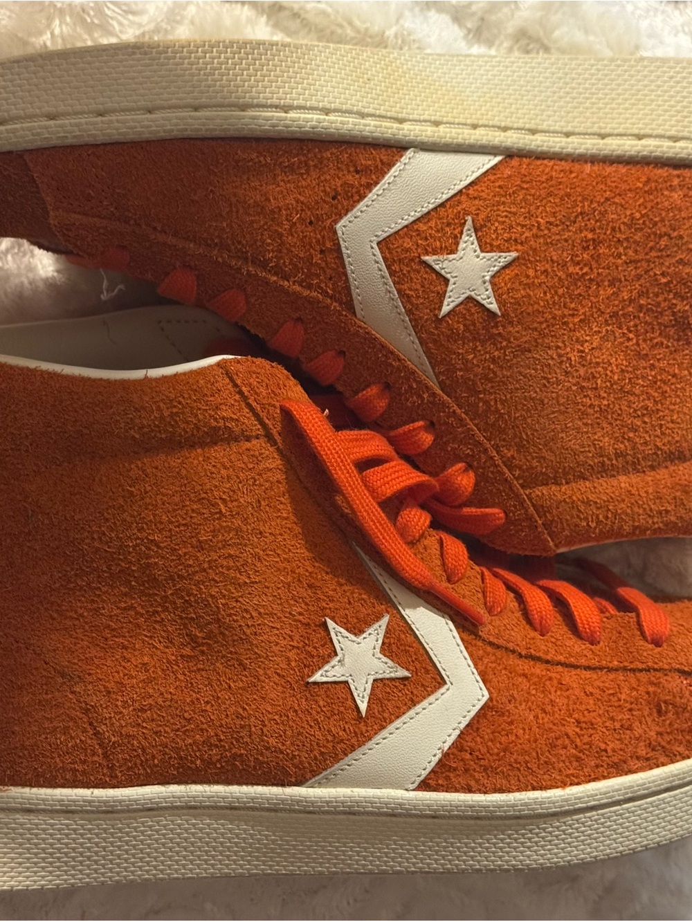 Converse Orange Suede Mid-Top Sneakers with White Star Chevron